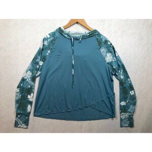 Krimson Klover Hooded Base Layer Top Teal Blue Floral Outdoors Ski Women's XL